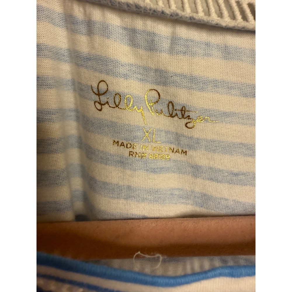 Lilly Pulitzer Agee Dress XL Zanzibar Blue Beach Happy Stripe Eyelet Lace 005430 - Picture 3 of 7
